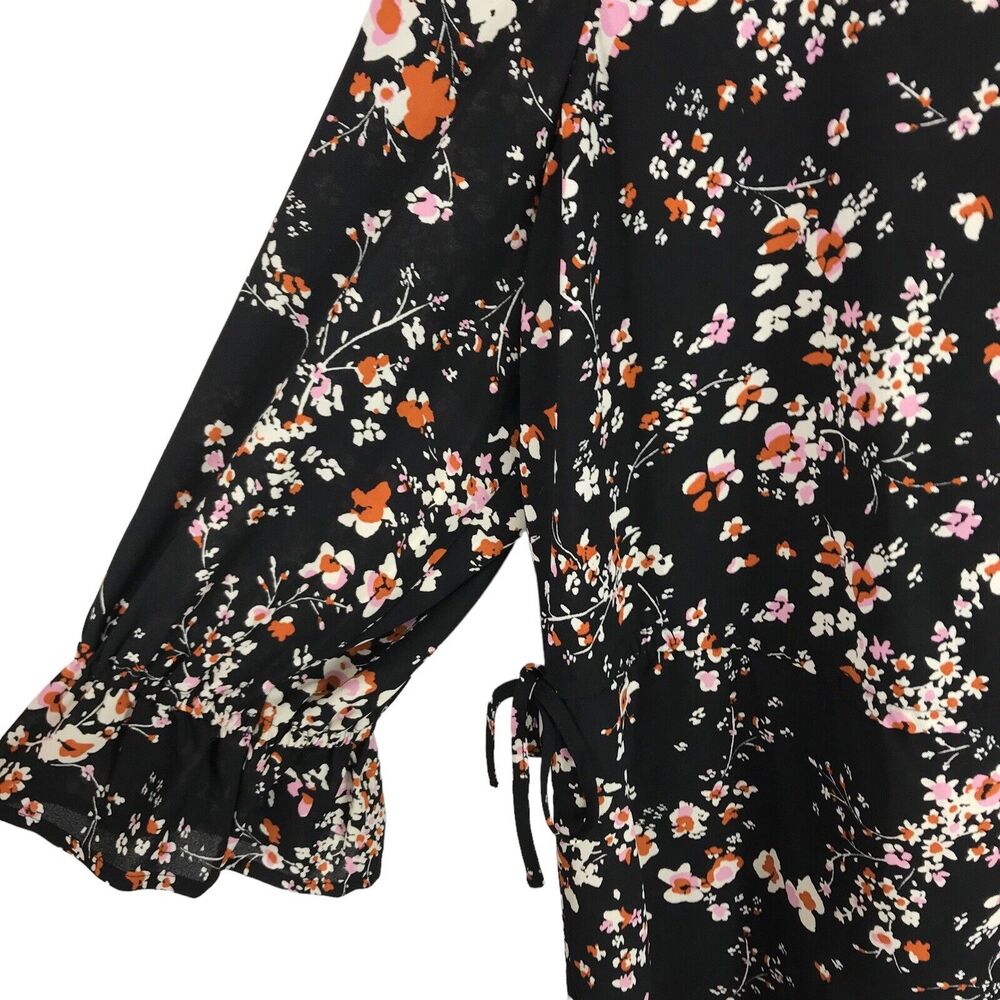 EVRI Blouse Floral Bohemian Side Ties V‎ Neck Bell Sleeve Womens 1X Peplum Top - Picture 4 of 8